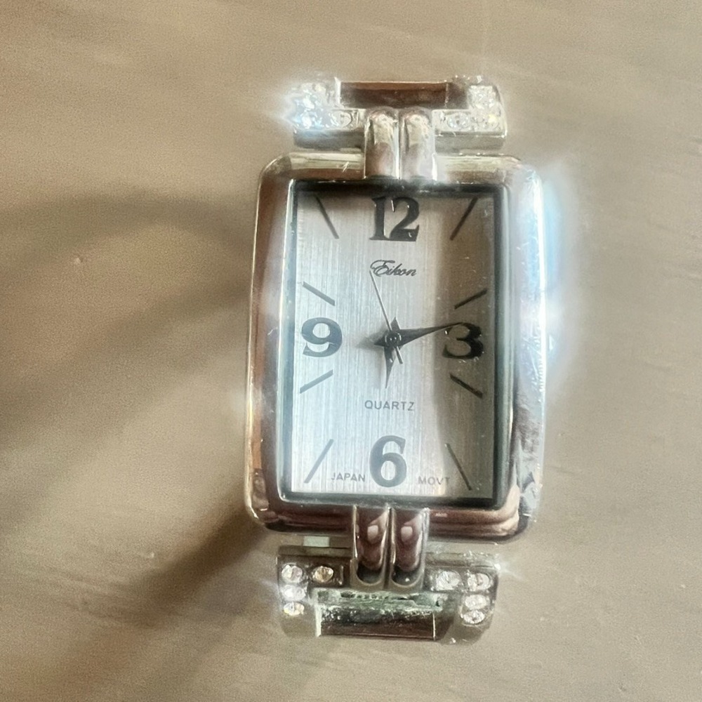 Eikon‎ Quartz Bangle Watch Silver Tone With Rhinestones Vintage Y2K Style 2000s